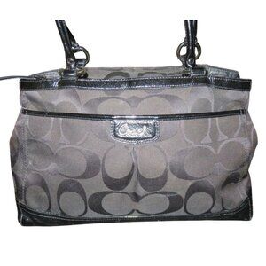Coach 2014 Black Signature C Logo Canvas & Patent Leather Carryall Handbag